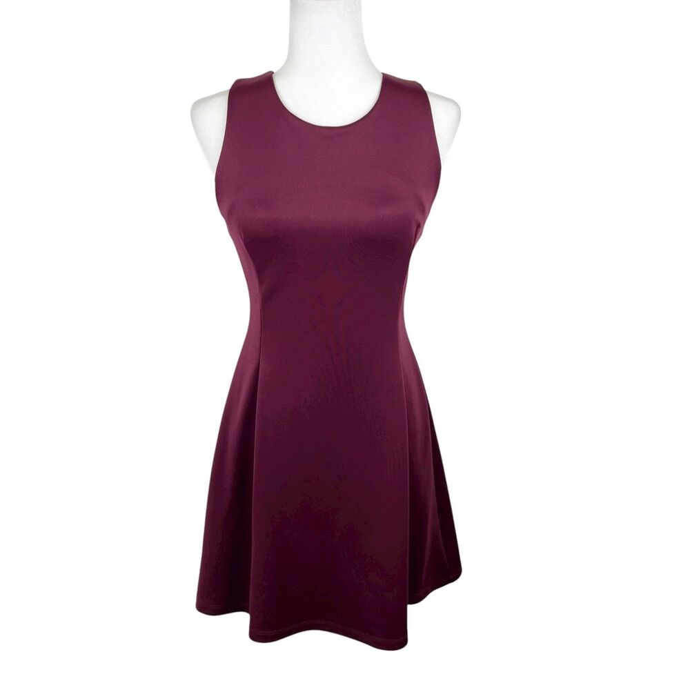 Of Mercer Dress Women 0 Burgundy Sleeveless Stretch Sheath Fit Flare Solid